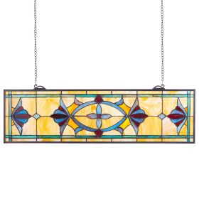 VEVOR Stained Glass Window Panel, 32 x 10 in, Tiffany Style Hanging Transom Window Panel with Chain, Large Horizontal Rectangle Stain Glass