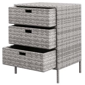 Rattan Storage Cabinet PE Wicker Pool Caddy Organizer Outdoor Towel Rack 3 Drawers Gray