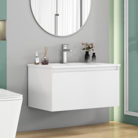 32-Inch Wall-Mounted Bathroom Vanity with 1 Big Drawers, Soft-Close System,Ceramic Sink,No Handle Design,Solid Wood,Painting Finish,Easy to Insta