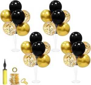 Black and Gold Party Decorations 4 Set Balloon Stand Table Centerpieces for Men's Women's Birthday Wedding Retirement Anniversary Graduation Deco