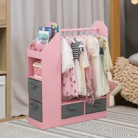 Kids Costume Organizer, Costume Rack, Kids Armoire, Open Hanging Armoire Closet with Mirror-PINK