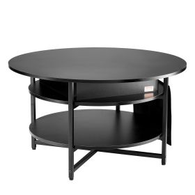 VEVOR Lift Top Coffee Table, 35.3 in Round Coffee Table with Extra Storage Pockets, Pop Up Coffee Table for Living Room, Black