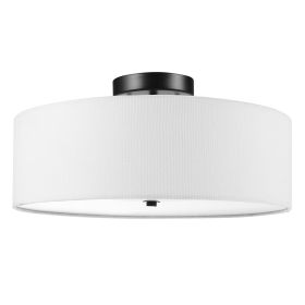 2-Light Dark Bronze Indoor Flush Mount Ceiling Light with White Linen Shade