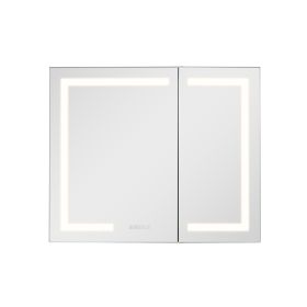 VEVOR Lighted Medicine Cabinet with Mirror, 36 x 30 in Recessed or Wall Mount, 3 Color Dimmable LED Bathroom Medicine Cabinet with HD Mirror, Clo